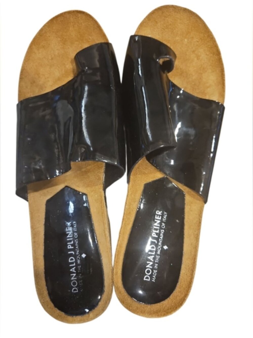 Donald Pliner SZ 8.5 Ginie Black Patent Leather Platform Wedge Sandals - Picture 5 of 8